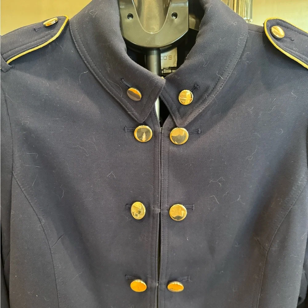 Chico's Navy Pea Coat with Gold Accents - Picture 3 of 9